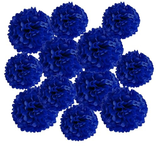 GAKA FAVOR 12er Seidenpapier Pompons Set,marineblau Tissue Hängedekoration Papier Pompoms Deko für Hochzeit,Taufe,Geburtstag,Kommunion,Nationalfeiertag Party Deko