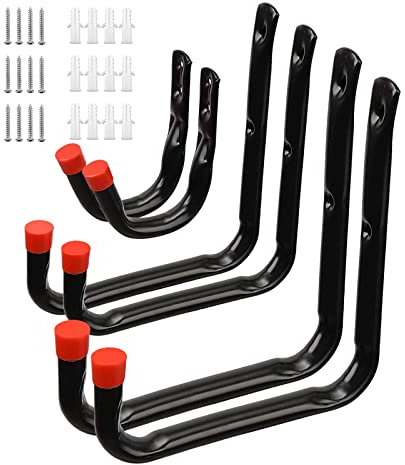 QINGHEC 6 Pack Garage Storage Hooks, Ladder Brackets, Hose Storage, Heavy Duty Tool Hangers for Ladders, Bikes, Tools, Hoses