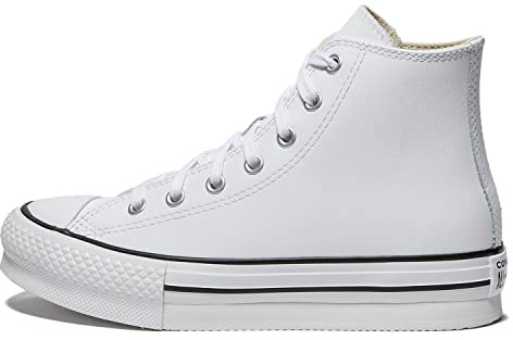 Converse Chuck Taylor All Star EVA lyft läder plattform hög topp sneaker, Vit/naturlig elfenben/svart, 3 Little Kid