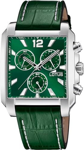 LOTUS Reloj Hombre Analógico de Cuero Verde | Movimiento de Cuarzo, Cronógrafo, Cristal Mineral de Alta Resistencia, Resistente al Agua 5 ATM Elegante 18851/3