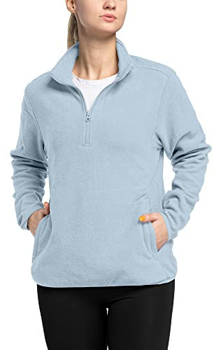 33,000ft Damen Fleece Pullover mit Halbreißverschluss Fleeceshirt Winter Warm Ski-Pullover Microfleece Atmungsaktiv Fleecepulli für Reisen Wandern Skifahren Hellblau 38