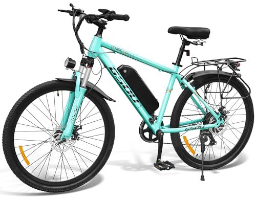 GSOU Electric Bike for Adults, 26'' E-Bike UK Legal 250W, E-Mountain Bike 40+ Miles Range - 8Ah Removable Battery, 7 Speed, Smart LCD, Dual Disc Brakes, Lockable Suspension, City Commute Road E-Bike