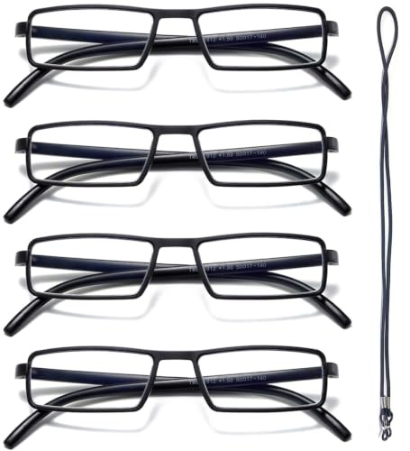 Hubeye 4 Pack Lesebrille für Damen und Herren TR90 Gute Anti-blaue Computerbrille Hochwertig Rechteckig Komfortabel Frauen Lesehilfe 1.00