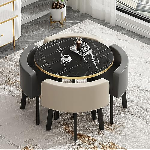 Rundes Esszimmertisch-Set für 4 Personen, Küchentisch und Stühle für 4 Personen,Konferenztisch, Besprechungstisch, Tische und Stühle for den Empfang for Esszimmer(Color:Schwarz) 80*75cm/32*30in A3