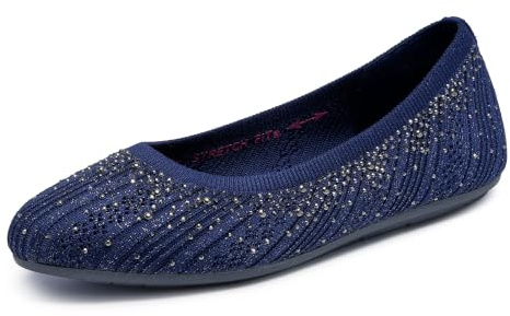 Skechers Women's Cleo 2.0-Glitzy Daze Ballet Flat, Navy, 8