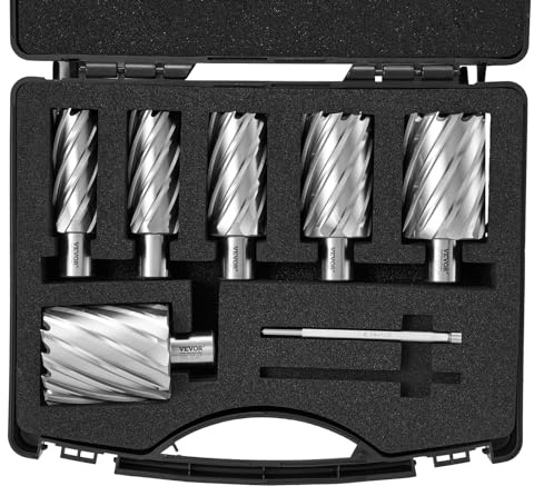 VEVOR Assortiment de Fraises à Carotter 6PCs Fraise Annulaire Attaches Weldon Diamètre 25-50,8 mm Profondeur de Perçage 50,8 mm en Acier Rapide HSS Accessoires pour Perceuse Magnétique Perçage Métaux