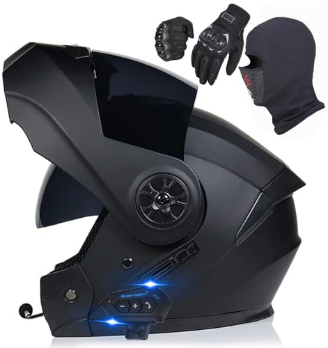 HaoJieHan Modulär motorcykelhjälm med inbyggd Bluetooth och dubbla visir, ECE/Dot-godkänd, för vuxna, E, storlek L (59–60 cm)