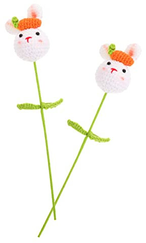 Lurrose 2stücke Häkelhasenpuppen Mit Blume Und Stiel Handgefertigtes Gestricktes Für Hochzeiten Und Besondere Anlässe Niedliche Deko Für Zuhause Und