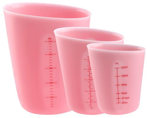 ZIJANG 3 Pièces Verre Doseur Silicone, Verre Doseur Cuisine Antiadhésif avec 2 échelles, Tasses en Silicone pour Résine Rose 125/250/500 ml, Adaptés aux Travaux Manuels, Laboratoire, Cuisine