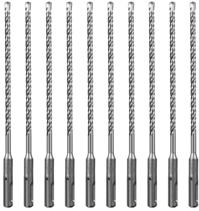 SALI 10PCS SDS Plus Rotary Hammer Drill Bit Kit - Double Thread Tungsten Carbide Tip for Concrete, Brick, Cement Walls, Stone, 6.5mm x 210mm Hammer Drill Bits