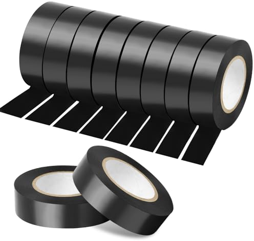 TSKDKIT Nastro Isolante in PVC,10 pezzi di Nastri Isolanti Elettrici Professionali Nero 20m x 18mm per Isolare fili, Cavi Elettrici e di Telecomunicazione e per Marcare Fili e Fasci di Fili