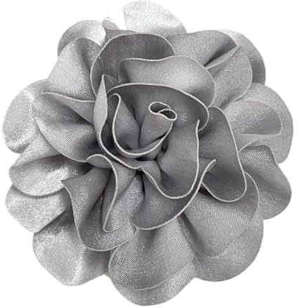 120MM Grande Broche En Satin Avec Fleur De Rose - Grande Broche En Tissu Camélia Classique Pour Fête De Mariage Danse Banquet Pour Femme - Accessoires De Costume - Bijoux Cadeaux (Gris)