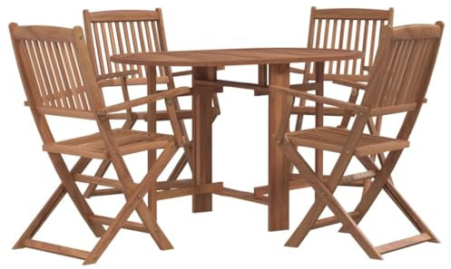 KTHLBRH 5-TLG. Garten-Essgruppe Klappbar Akazie Massivholz Terrassenmöbel-Sets Outdoor-Möbel-Sets Gartenmöbel-Sets für Gärten, Terrassen und Balkone