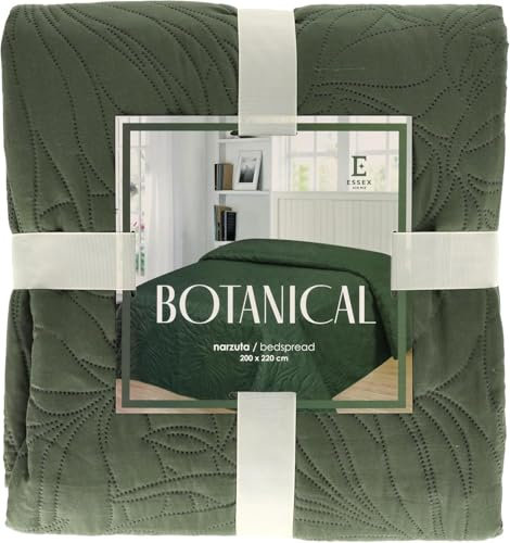 ESSEX – Överkast 200 x 220 cm, perfekt för sovrum, sängöverkast mjukt och bekvämt, modernt quiltning – botaniskt, grönt