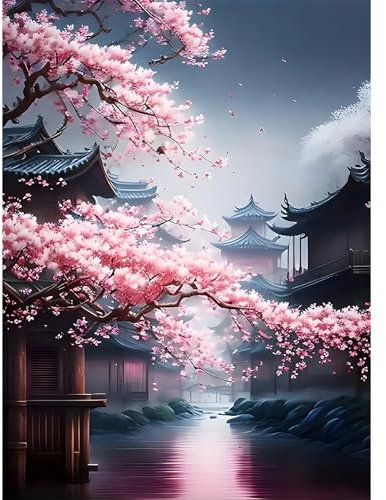 DPIDEA Diamond Painting, Diamant Painting Bilder Sakura 5D Diamond Painting für Erwachsene DIY Diamant Malerei Runde Steine 30x40 cm