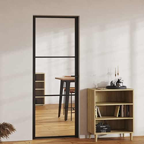 Glastür Innentür Glas Tür Türblatt Drehtür Zimmertür Schiebetür Glastür Schiebetürsystem mit Aluminiumrahmen, 76x201,5 cm Schwarz