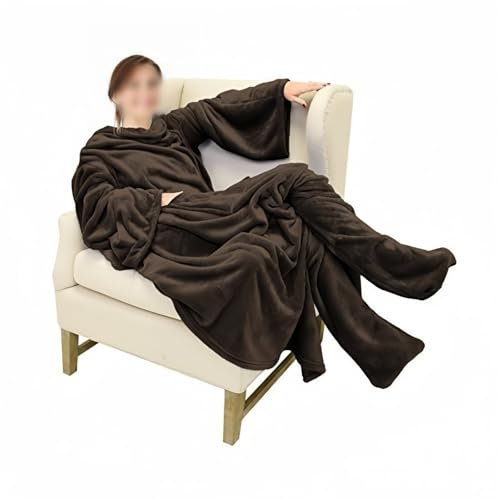 LIMENQIN Decke Mit Fußtasche Tragbare Decke Herbst Und Winter Faul Warmes Verdicktes Gesichtstuch Nach Hause Pyjamas Tragen Spanndecke Mit Ärmeln Füße Bedecken Decke Geeignet Für Erwachsene(Brown)