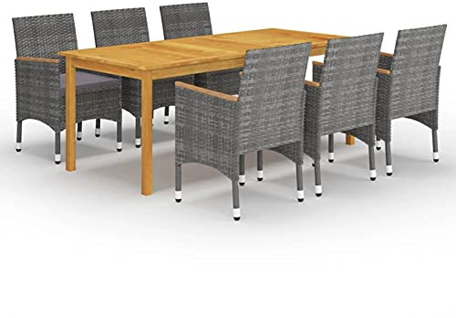 Somanki 7-TLG. Garten-Essgruppe Grau, Esstisch Mit Stühlen Set, Gartenmöbel Sitzgruppe, Balkon Möbel, Gartenlounge Set, Terrassenmöbel, Balkonmöbel Set - 3067864