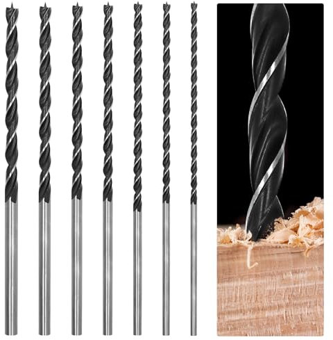 NVGFTG 7 Stück Holzbohrer Set Lang 300 mm Schlangenbohrer Set 4/5/6/7/8/10/12 mm Lange Bohrer Holz für Holz- Kunststoff- und PVC-Tischlereibohren