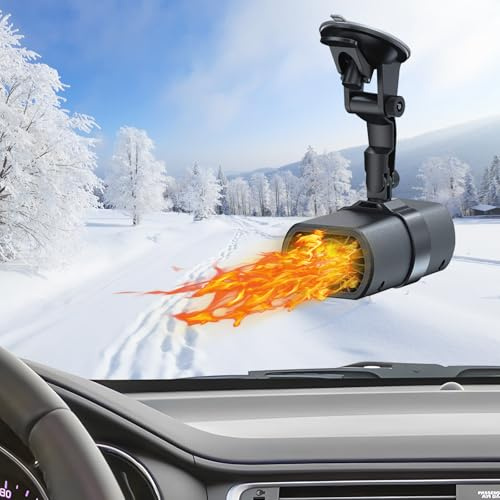 Autoheizung, 120W 12V tragbares Auto Heizgebläse 360° drehbar Auto Windschutzscheibe Fenster Entfroster Auto Anti-Beschlag Heizung Demister Schnelles Heizen und Kühlen Ventilator für Auto (Schwarz)