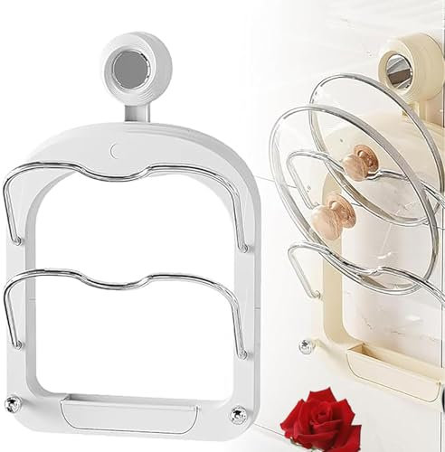 ZIHAOFC Hanging Pot Lid Holder,Pot Lid Holder While Cooking,Multifunctional Cabinet Organizer,Pots and Pans Organizer Under Cabinet (White,31.5 * 20.8 * 3.5cm)