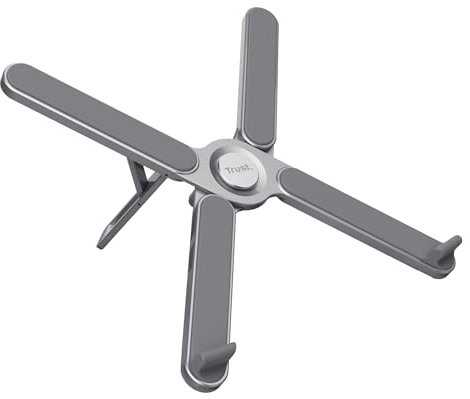 Trust Macy Supporto PC Portatile Ergonomico e Pieghevole, Laptop Stand 17.3 Pollici in Alluminio, Rialzo con Struttura Regolabile in 7 Fasi, Rialzo PC Portatile per Scrivania, Tavolo, Ufficio - Grigio