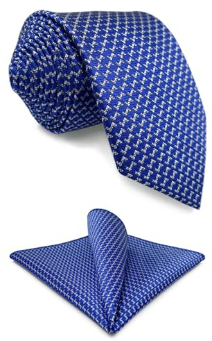 S&W SHLAX&WING Set de Corbata y Pañuelo de Bolsillo Azul Real para Hombre Estampado 147cm