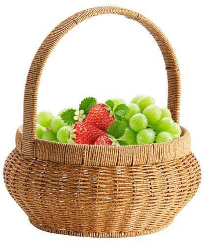 usefulbeauty Cesto di pane, cestino di vimini da cucina | Organizzatore di dispensa,Imitazione cesto di pane rattan rotondo decorativo frutto che serve ciotole di stoccaggio con manici per bancone da