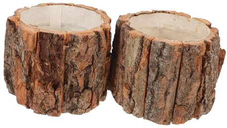 UKCOCO 2pcs Rustic Bark Flower Pot Versatile Wood Planter Buckets for Flower Arrangements and Plantings Room and Office Decor