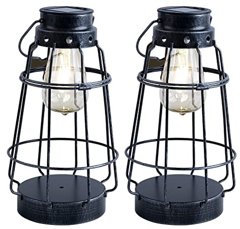 Nowa Laterne Silber Solarlampen für Außen Outdoor Laterne Wetterfest, Akku, Maritim Metall altsilber, 1x LED 0,06W 3000K, DxH 16x27 cm, 2er Set
