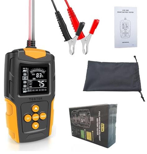 POOIQX Probador de batería de 12V y 24V for Mojado/Gel/SLA/Inundado/EFB/Plomo-ácido/AGM batería, analizador de baterías Herramienta de Prueba probador Digital,Fuerte Durabilidad