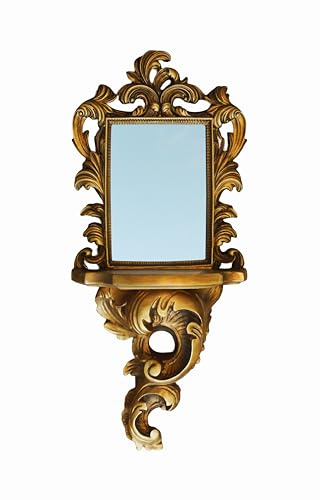Antique Gold Baroque Wall Mirror with Shelf – 49.5cm Tall Ornate Vintage Mirror | Elegant Entryway Decor for Hallway, Foyer, or Bedroom