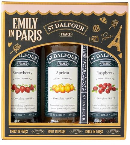 St Dalfour Emily in Paris Fruchtaufstrich Geschenkset: Erdbeere, Aprikose, Himbeere, 3 x 284g, ohne Zuckerzusatz, 100% Frucht