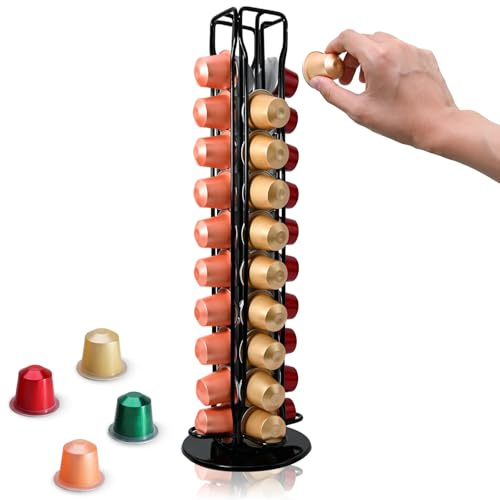 Ovethwin Coffee Pod Holder – 360° Silent Rotating for Nespresso pod holder Nespresso OriginalLine Carousel, Holds 40 Capsules, Space-Saving Espresso Organizer for Kitchen & Office (Black)