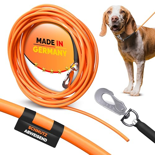 Themahund Schleppleine 15 m für Hunde, gummiert & reißfest | 360°-Karabiner, bis 240 kg Zugkraft, schmal & leicht, wasserfest – für Rückruf- & Hundetraining