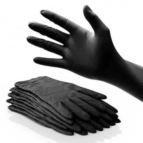 Black Nitrile Gloves 7 Mil Large Pack of 100 Heavy Duty Disposable | Powder free and latex free, textured fingertips, thick single use protection for mechanics, industrial and workshop tasks