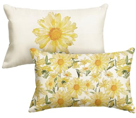 Artoid Mode Juego de 2 fundas de cojín con diseño de margaritas, girasoles, primavera, 30 x 50 cm, para verano, temporada, decoración para sofá