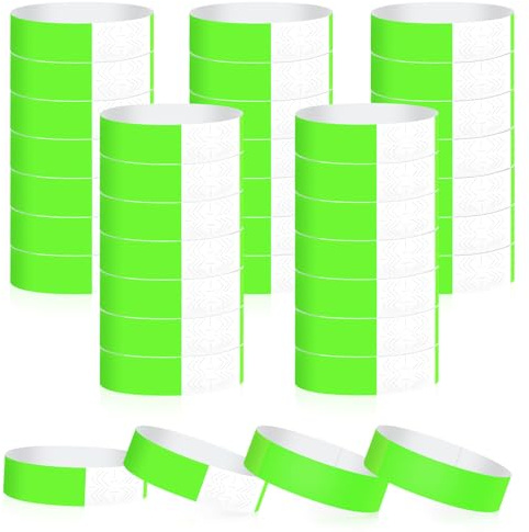 Braccialetti 400 Pezzi, Impermeabili Braccialetti per Eventi, Feste, Festival, Braccialetti di Carta Riusabili per Controllo Accessi e Identificazione Ospiti (Verde fluorescente)