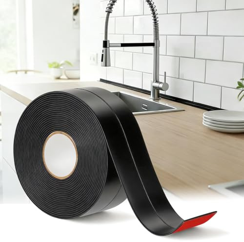 XLTBOMS Cinta Selladora Impermeable 60mm x 7m Rodapies Autoadhesivo Negro | Cinta Selladora Bañera, Flexible, Fácil Instalación, Adecuado para Fregaderos de Cocina, Lavamanos, Bañera, Inodoro