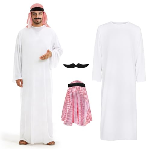 SilverChry Disfraz de Jesucristo Hombre, Túnica Blanca Bufanda y Collar con Cruz, Religiosos Disfraz Mesias Profeta Jesús Jesus de Nazaret, Fancy Dress Costume Halloween Carnaval Cosplay (B)