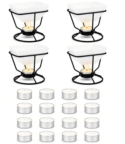 4Pcs Mini Chocolate Fondue Pot with 20Tealight, 200ml Ceramic Butter Warmer | 4 Cheese Fondue Sets with Stands for Chocolate Butter Caramel and Warm Sauces, Dishwasher Safe