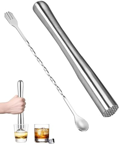 DLPRK 1 Pezzo Pestello per Cocktail in Acciaio Inox con Cucchiaio da Bar 26 cm Schiacciaghiaccio per Caipirinha Mojito Bar Casa