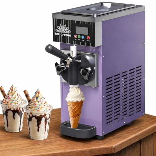 menglanchang Kommerzielle Eismaschine,450w Softeismaschine FüR Eine Sorte,4–5l/H Leistung,2,5 L VorratsbehäLter/1L Gefrierzylinder, Touchscreen,Automatische Reinigung&VorküHlung-Gastronomie Purple