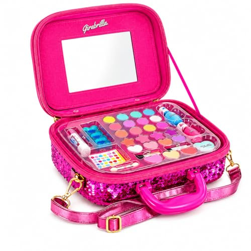 Set di Trucco per Bambini per Bambine, 28 Pezzi Lavabile set di Trucchi per Bambini, Sicuro e Atossico Giocattolo di Ruolo per Regali Set Di Valigetta Trucchi Bambina (Rosa)