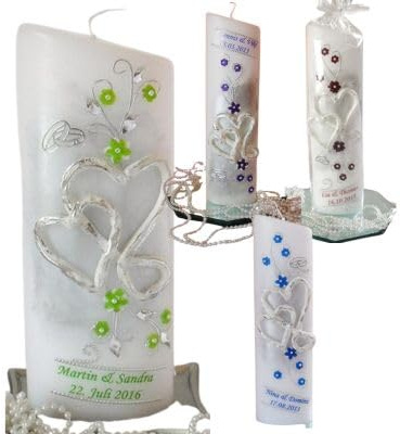Hochzeitskerze-Traukerze-Brautkerze - Hochzeit Hochzeitsgeschenk 3D Herzen ink.Name,Datum