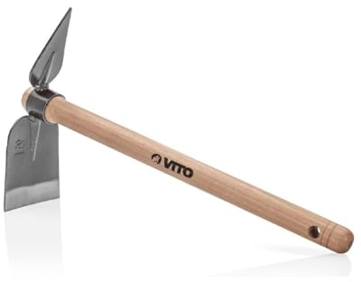 VITO - Houe de Jardin Double Serfouette Outil de Jardin Manche Bois INOX et Fer forgé à la Main Haute qualité