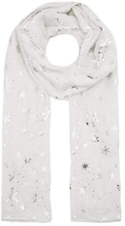 Finecy In NEW Women Christmas Snow Flake Silver Foil Print Scarf Wrap Chiffon Stole Soft Long UK White