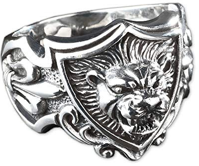 viva adorno Herren Ring Löwe 3D Lilien Wappen Daumenring 925 Sterlingsilber SR21, Gr. 66