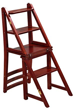 LIYFF-Klappstufen Faltbarer Tritthocker für Kinder- / Erwachsenenhaushaltetreppe aus Holz 4 Stufen/Leiter Hocker Flower Rack Sicherheit Trittleiter, 150 kg Fassungsvermögen, braun