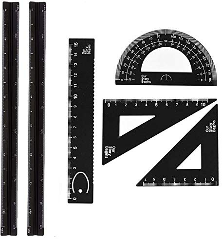 LATERN Set di 6 scale triangolari per architetti, set di scale triangolari, 2 pezzi, scala architettonica + set quadrato da 4 pezzi
